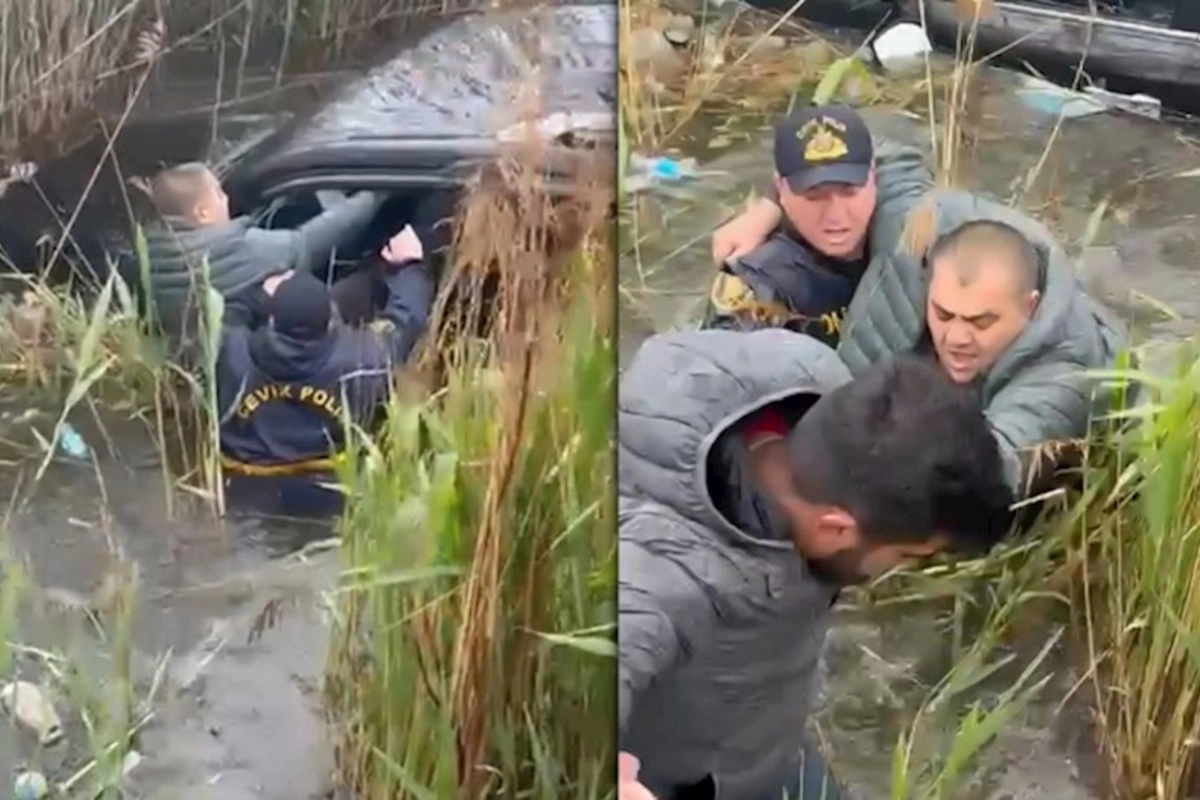 Polis Qaradağda kanala düşən sürücünü xilas edir — ANBAAN GÖRÜNTÜ