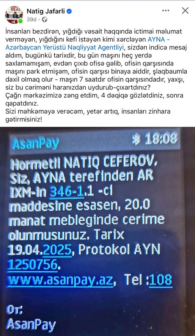 Natiq Cəfərli AYNA-nın cəriməsinə ETİRAZ ETDİ: “Haranızdan uydurub çıxardınız?!”