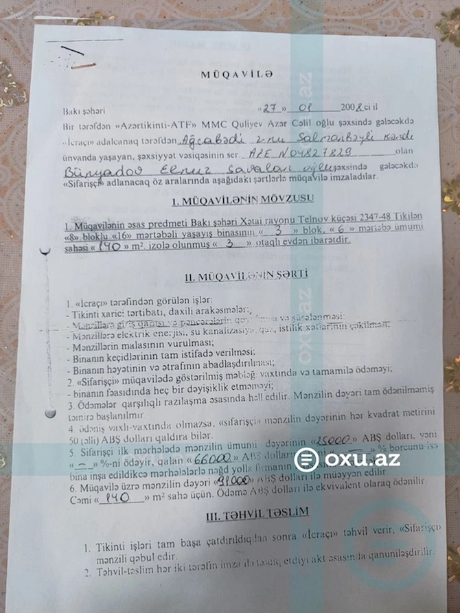 Şərurlu İsfəndiyardan NÖVBƏTİ ŞİKAYƏT: 85 min dollarımı qaytarmır, deyir, ucuz satmışıq — FOTOLAR Şərurlu İsfəndiyardan NÖVBƏTİ ŞİKAYƏT: 85 min dollarımı qaytarmır, deyir, ucuz satmışıq — FOTOLAR