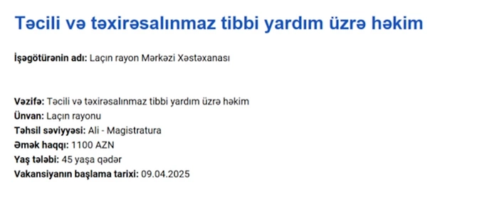 Qarabağda işləmək istəyənlərin nəzərinə! — İş yerləri 3000 AZN maaş (FOTOLAR) Qarabağda işləmək istəyənlərin nəzərinə! — İş yerləri 3000 AZN maaş (FOTOLAR)