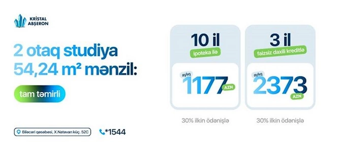 Avtovağzal m/st. yaxın, yeni mənzillər satışda — Kristal Abşeron!