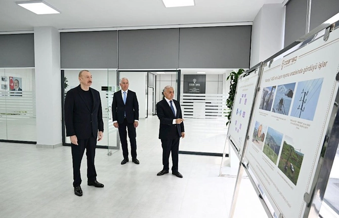 İlham Əliyev Laçın Elektrik Şəbəkəsi Rəqəmsal İdarəetmə Mərkəzinin açılışında iştirak edib — FOTOLAR