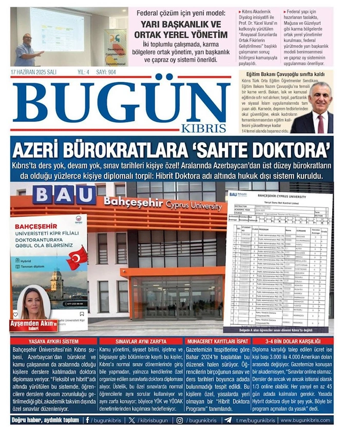 Şimali Kipr mediasından ŞOK İDDİA: “Azərbaycanlı məmurlara saxta doktorantura diplomları verilir” — FOTOLAR Şimali Kipr mediasından ŞOK İDDİA: “Azərbaycanlı məmurlara saxta doktorantura diplomları verilir” — FOTOLAR
