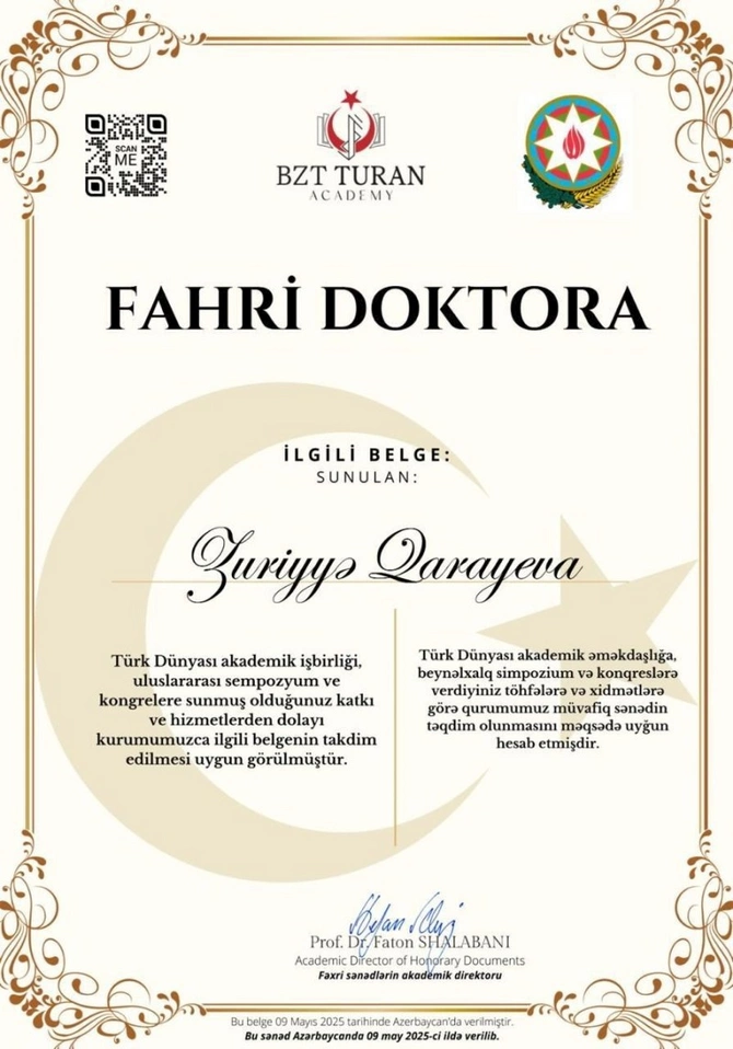 Azərbaycanlı politoloq BZT Turan Akademiyasının “Fəxri Doktor”u seçilib Azərbaycanlı politoloq BZT Turan Akademiyasının “Fəxri Doktor”u seçilib