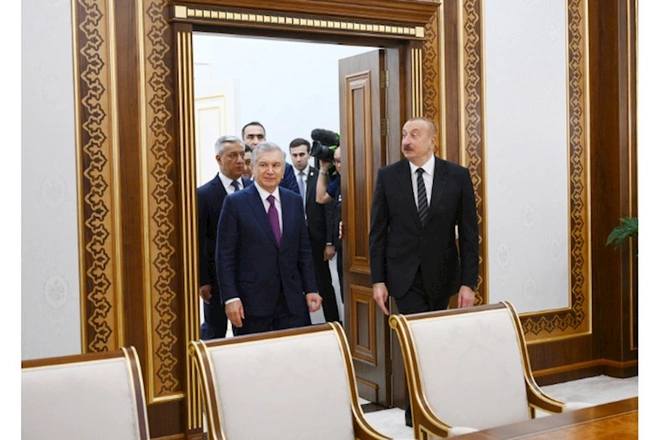 Prezidentlər Özbəkistanın Azərbaycandakı səfirliyinin yeni binasının açılışında — FOTOLAR (YENİLƏNİB)