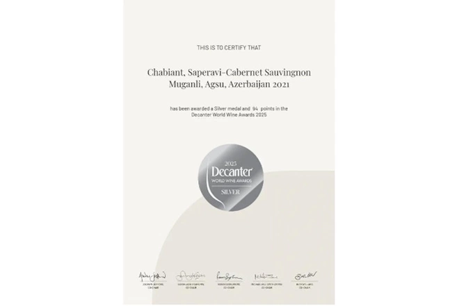 Azərbaycanın Chabiant şərabı Decanter World Wine Awards müsabiqəsində yüksək qiymətləndirilib — FOTOLAR