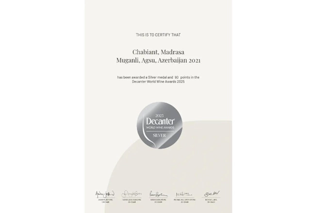 Azərbaycanın Chabiant şərabı Decanter World Wine Awards müsabiqəsində yüksək qiymətləndirilib — FOTOLAR