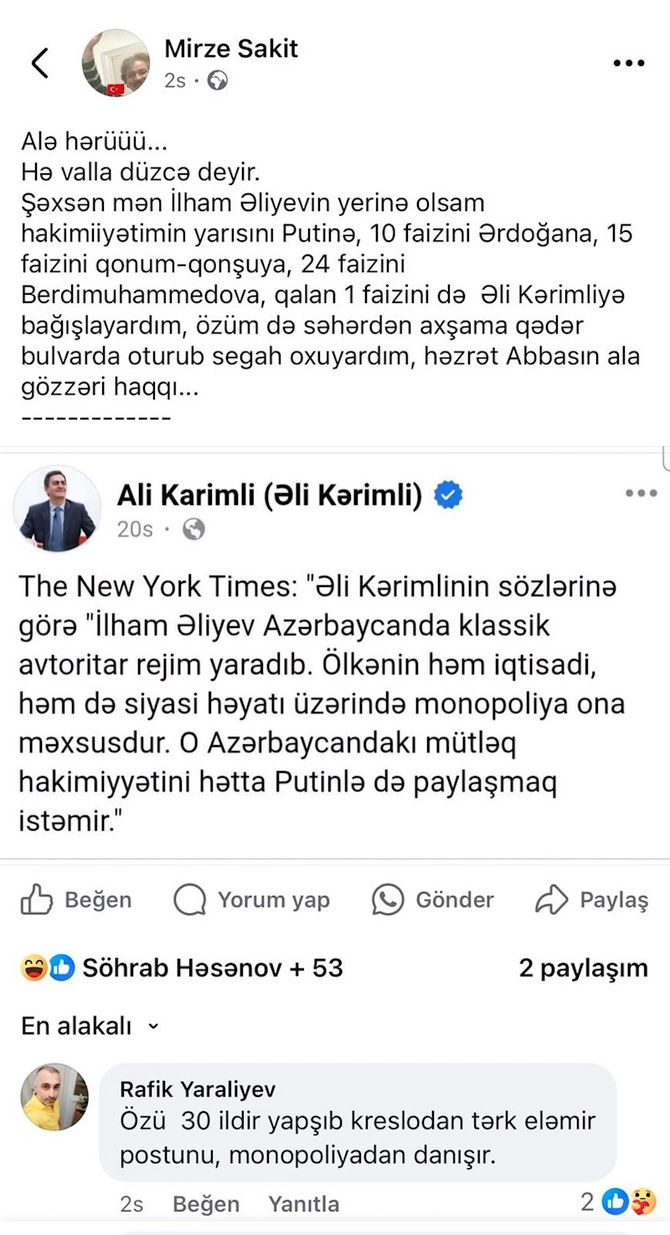 Əli Kərimlinin “Putin mesajı” AXCP-çilərdə belə gülüş yaratdı Əli Kərimlinin “Putin mesajı” AXCP-çilərdə belə gülüş yaratdı