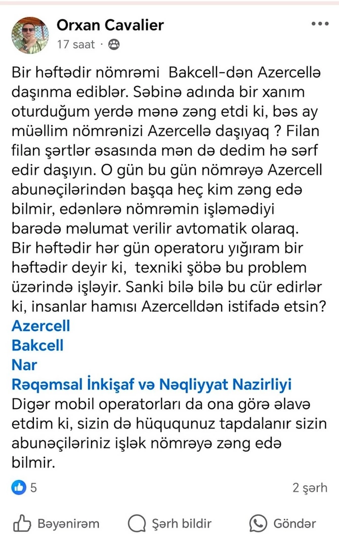 Abunəçilərin DİQQƏTİNƏ! “Azercell” digər mobil operatorlara problem yaradır — FOTO Abunəçilərin DİQQƏTİNƏ! “Azercell” digər mobil operatorlara problem yaradır — FOTO