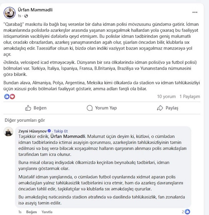 Azərbaycanda idman polisi yaradılmalıdır? — Qarabağın maskotu Kəhər müzakirə yaratdı Azərbaycanda idman polisi yaradılmalıdır? — Qarabağın maskotu Kəhər müzakirə yaratdı