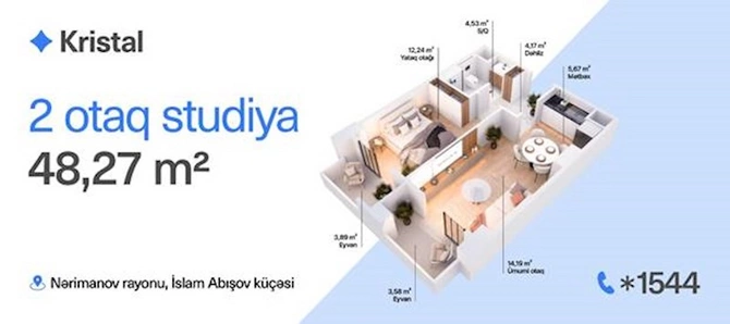 Biləcəri layihəsində 115 848 manat nağd qiymətə mənzil — Kristal!
