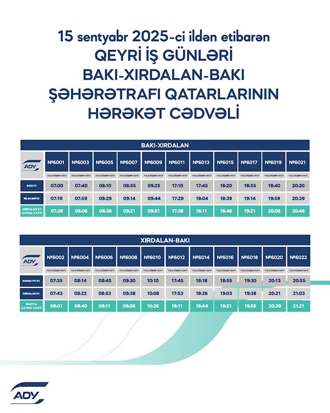 Abşeron dairəvi dəmir yolu üzrə qatarların yeni hərəkət cədvəli açıqlandı — FOTOLAR Abşeron dairəvi dəmir yolu üzrə qatarların yeni hərəkət cədvəli açıqlandı — FOTOLAR