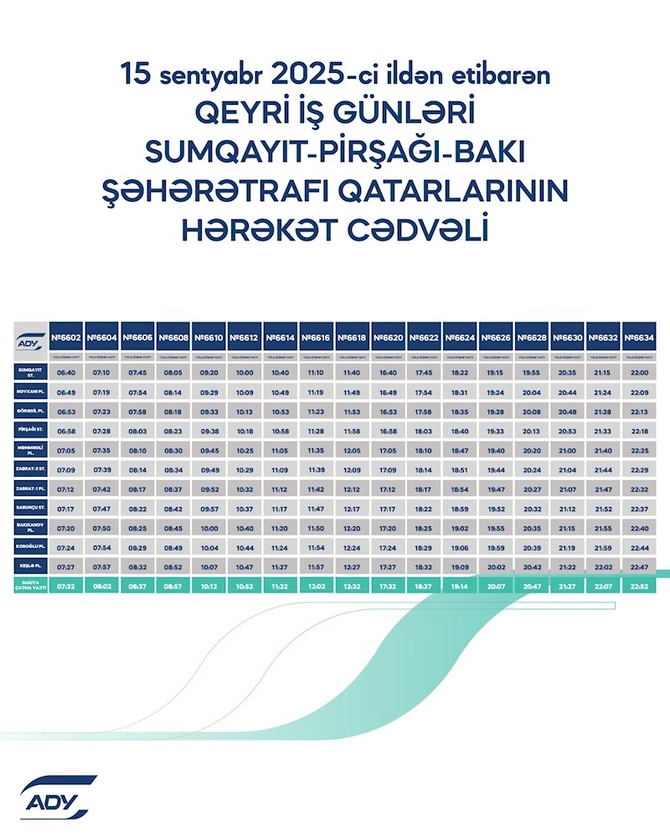 Abşeron dairəvi dəmir yolu üzrə qatarların yeni hərəkət cədvəli açıqlandı — FOTOLAR Abşeron dairəvi dəmir yolu üzrə qatarların yeni hərəkət cədvəli açıqlandı — FOTOLAR