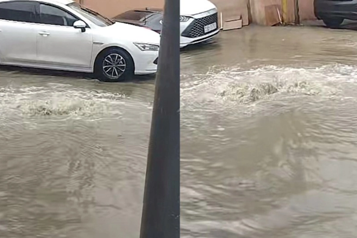 Xırdalanda küçələri su basdı: Çətinlik yarandı — FOTOLAR