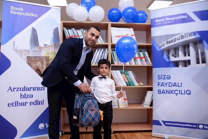 Bank Respublika Ağdamda ilk dəfə məktəbə gedəcək birinciləri sevindirdi — FOTOLAR