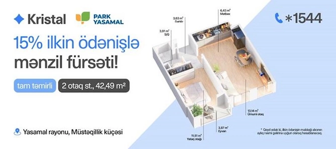 Yasamalda 17 846 manatdan başlayan ilkin ödənişlə mənzillər! — Kristal