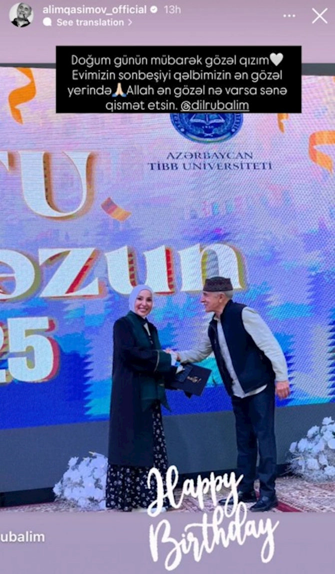 Alim Qasımovdan qızı ilə bağlı paylaşım — FOTO