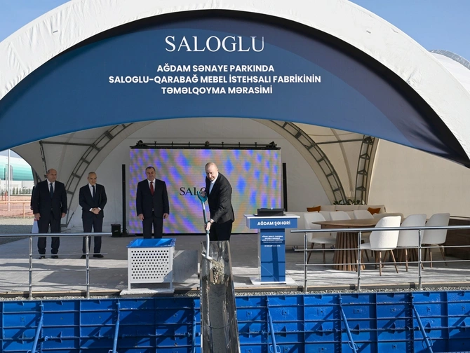 İlham Əliyev Ağdam Sənaye Parkında Saloğlu Qarabağ MMC-nin istehsal müəssisəsinin təməlini qoyub — FOTOLAR