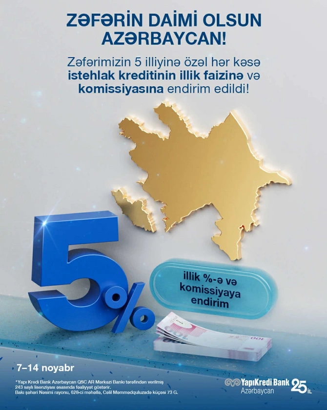 Zəfərimizin 5 illiyinə özəl istehlak kreditlərində endirim kampaniyası! Zəfərimizin 5 illiyinə özəl istehlak kreditlərində endirim kampaniyası!