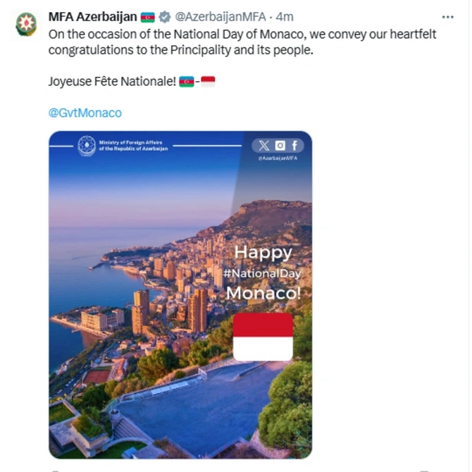 Azərbaycan XİN Monakonu təbrik edib