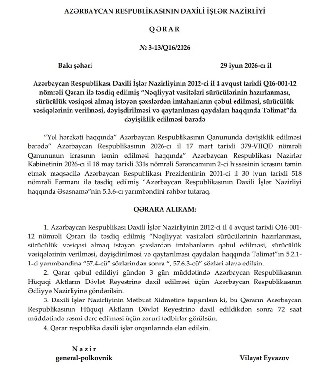 Sürücülük vəsiqəsi ilə bağlı qaydalar dəyişdi — DİN-dən yeni qərar( FOTO)