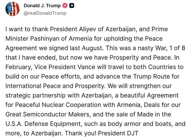 Tramp İlham Əliyevə təşəkkür etdi — FOTO Tramp İlham Əliyevə təşəkkür etdi — FOTO