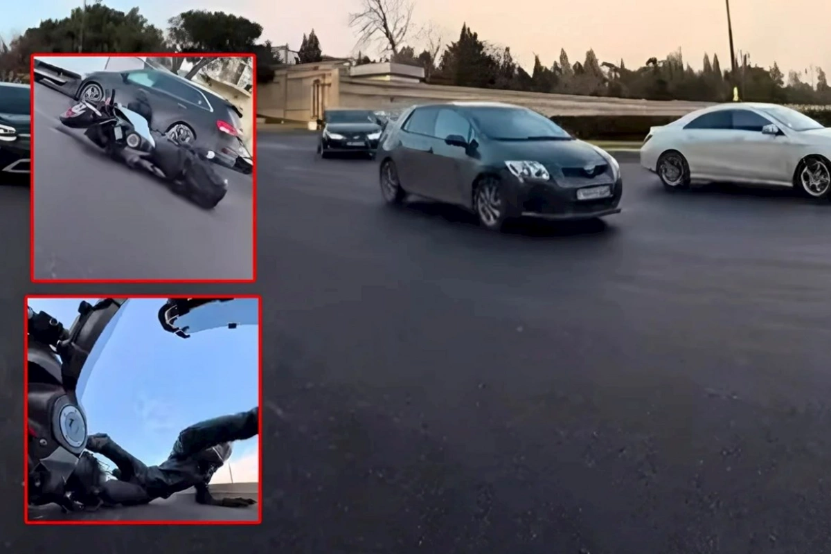 Bakıda təhlükəli anlar: Motosiklet sürücüsü ölümdən qurtuldu — VİDEO
