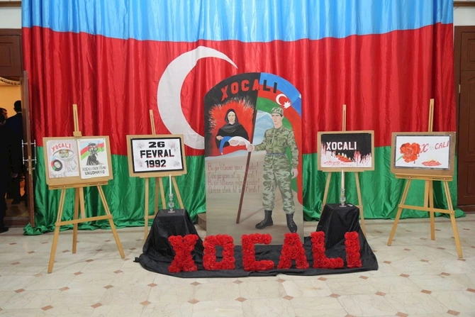 Hacıqabulda Xocalı soyqırımının 34-cü ildönümü ilə əlaqədar anım mərasimi keçirildi — FOTOLAR