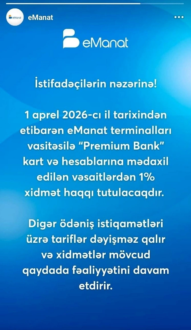 Aprelin 1-dən bu ödənişlərə komissiya gəlir — Pulunuz kəsiləcək