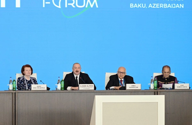 Prezident İlham Əliyev XIII Qlobal Bakı Forumunun açılış mərasimində çıxış etdi — FOTOLAR (YENİLƏNİB)