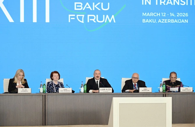 Prezident İlham Əliyev XIII Qlobal Bakı Forumunun açılış mərasimində çıxış etdi — FOTOLAR (YENİLƏNİB)