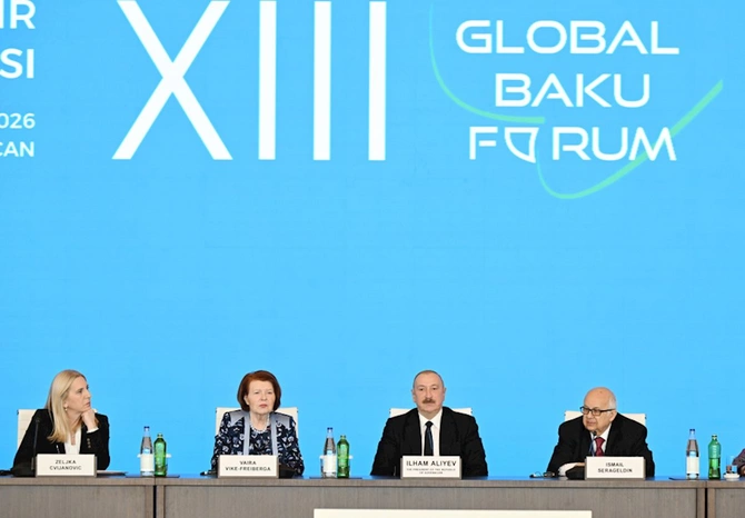 Prezident İlham Əliyev XIII Qlobal Bakı Forumunun açılış mərasimində çıxış etdi — FOTOLAR (YENİLƏNİB)