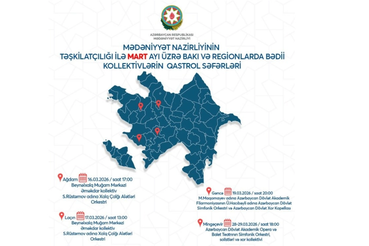 Mədəniyyət Nazirliyi mart ayı üçün mədəni qastrol proqramını yaydı