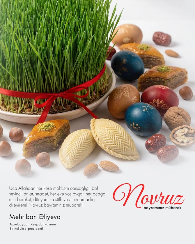 Mehriban Əliyeva Azərbaycan xalqını Novruz bayramı münasibətilə təbrik etdi — FOTO