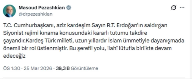 Pezeşkiandan türk dilində paylaşım — FOTO Pezeşkiandan türk dilində paylaşım — FOTO