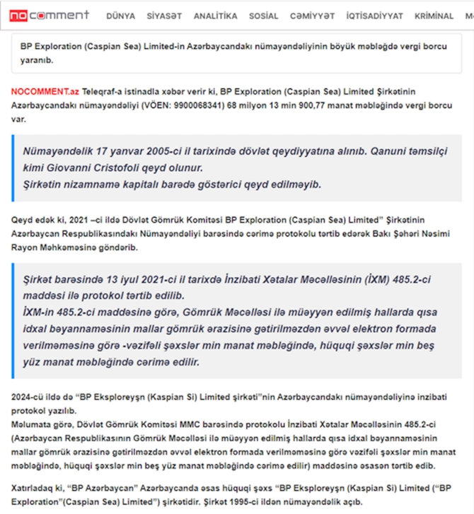 Xəzərin şəffaf sularında “çirklənmə” — Bp məsuliyəti üzərindən atır…