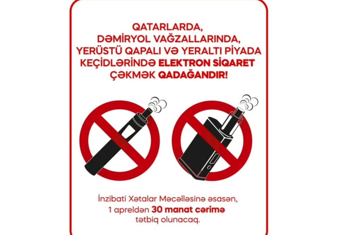 Qatar və vağzallarda elektron siqaret çəkmək qadağandır — Cərimə tətbiq olunacaq