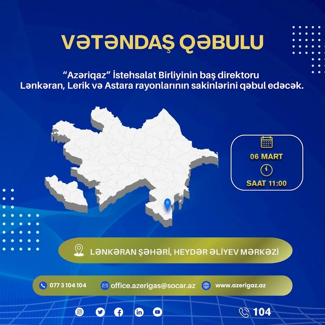 Azəriqazın baş direktoru Lənkəranda vətəndaşları qəbul edəcək