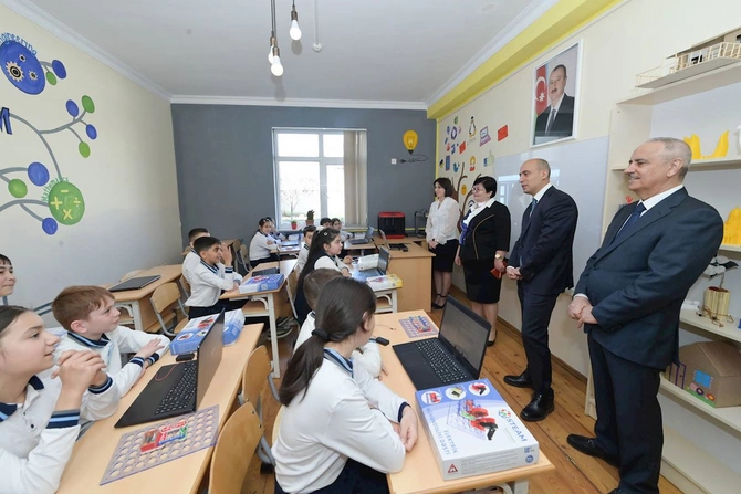 Emin Əmrullayev Qusarda məktəbdə tədris prosesi ilə tanış olub — FOTOLAR