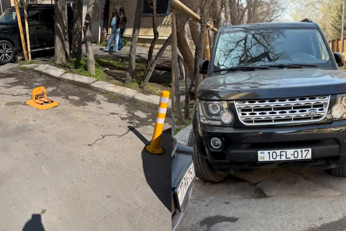 Bakıda həyət mübahisəsi: sürücü özünə qanunsuz parkinq yeri ayırıb — FOTOLAR