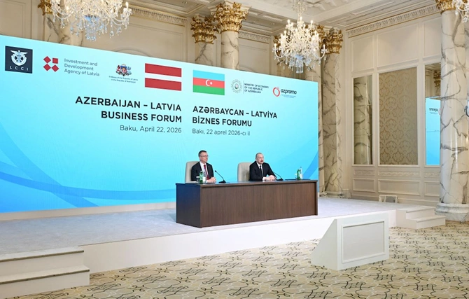 İlham Əliyev və Edqars Rinkeviçsin iştirakı ilə Azərbaycan-Latviya biznes-forumu keçirilib — FOTOLAR (YENİLƏNİB)