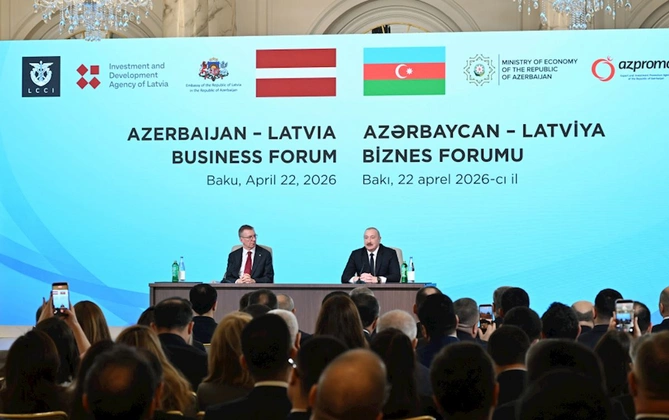 İlham Əliyev və Edqars Rinkeviçsin iştirakı ilə Azərbaycan-Latviya biznes-forumu keçirilib — FOTOLAR (YENİLƏNİB)