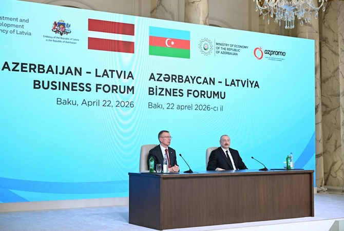 İlham Əliyev və Edqars Rinkeviçsin iştirakı ilə Azərbaycan-Latviya biznes-forumu keçirilib — FOTOLAR (YENİLƏNİB)