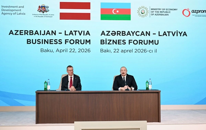 İlham Əliyev və Edqars Rinkeviçsin iştirakı ilə Azərbaycan-Latviya biznes-forumu keçirilib — FOTOLAR (YENİLƏNİB)
