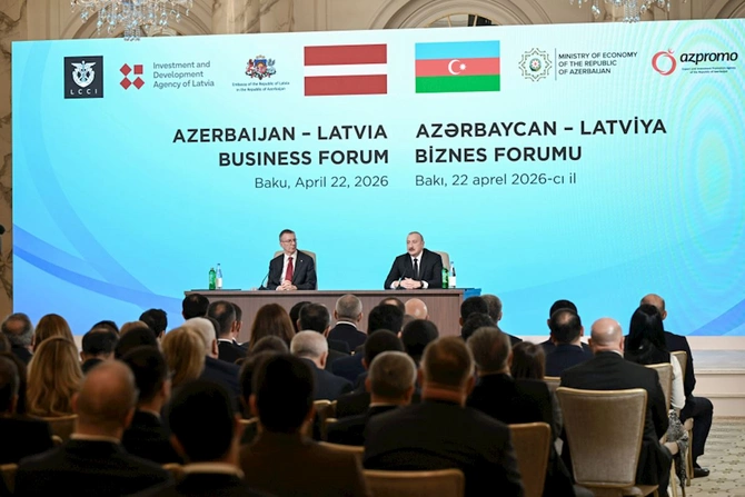 İlham Əliyev və Edqars Rinkeviçsin iştirakı ilə Azərbaycan-Latviya biznes-forumu keçirilib — FOTOLAR (YENİLƏNİB)