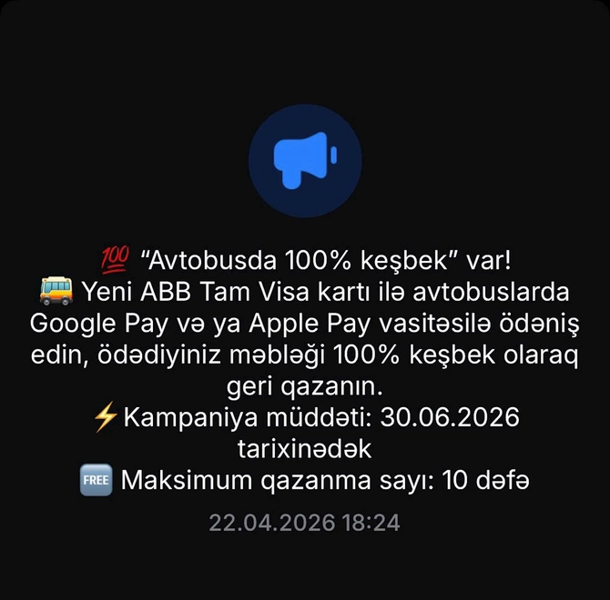 Bakıda iyunun sonuna kimi avtobuslar bu şəxslərə pulsuz olacaq