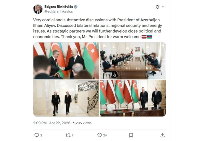 Edqars Rinkeviçs İlham Əliyevə təşəkkür etdi — FOTO Edqars Rinkeviçs İlham Əliyevə təşəkkür etdi — FOTO