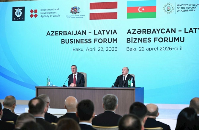 İlham Əliyev və Edqars Rinkeviçsin iştirakı ilə Azərbaycan-Latviya biznes-forumu keçirilib — FOTOLAR (YENİLƏNİB)