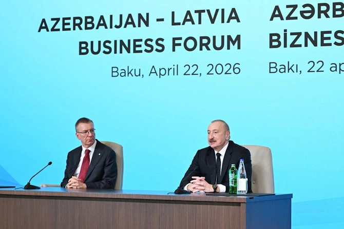 İlham Əliyev və Edqars Rinkeviçsin iştirakı ilə Azərbaycan-Latviya biznes-forumu keçirilib — FOTOLAR (YENİLƏNİB)
