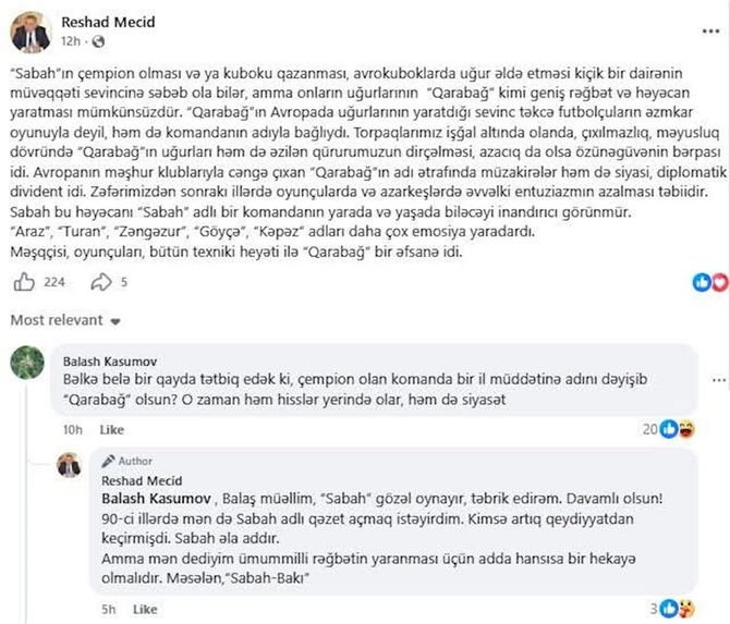 Rəşad Məcidin Qarabağla bağlı paylaşımına İTV rəhbəri belə cavab verdi — FOTO